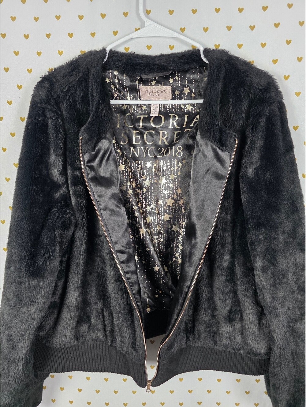 Victoria's Secret 2018 Fashion Show NYC Faux Fur Bomber Jacket XL Black